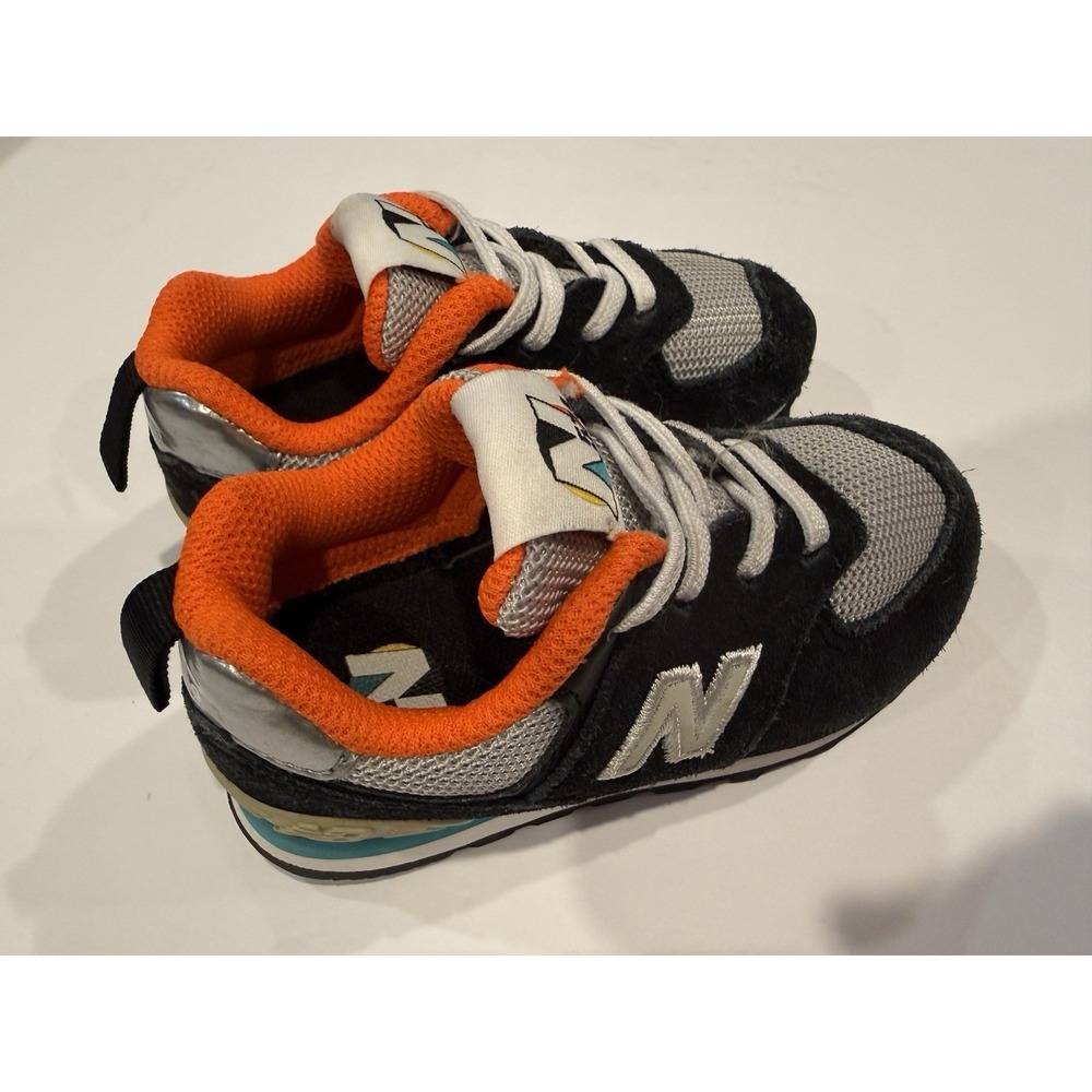 New Balance 574 Toddler Shows Black Orange Teal Silver Size 6 ID574BB1 Excellent